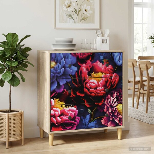 Fiókos szekrény KIEL Sötét peónia minta 66 x 36,5 x 75 cm