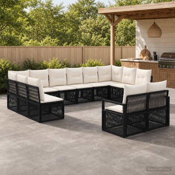 Kerti Kanapé Szett 12 db Fekete polirattan