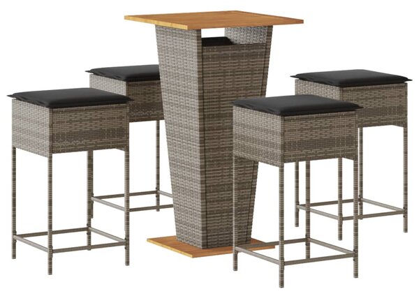 5 részes szürke polyrattan kerti bárszett párnákkal