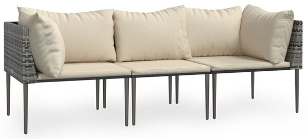 3 részes szürke polyrattan kerti ülőgarnitúra párnákkal