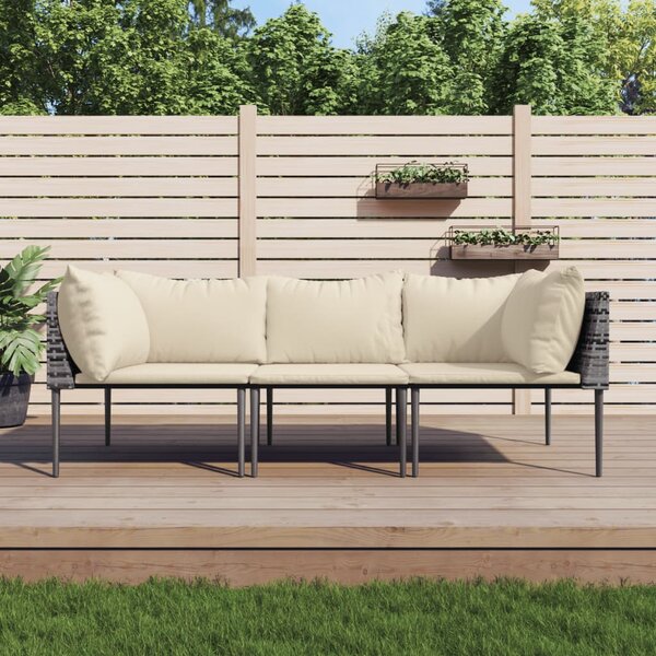 3 részes szürke polyrattan kerti ülőgarnitúra párnákkal