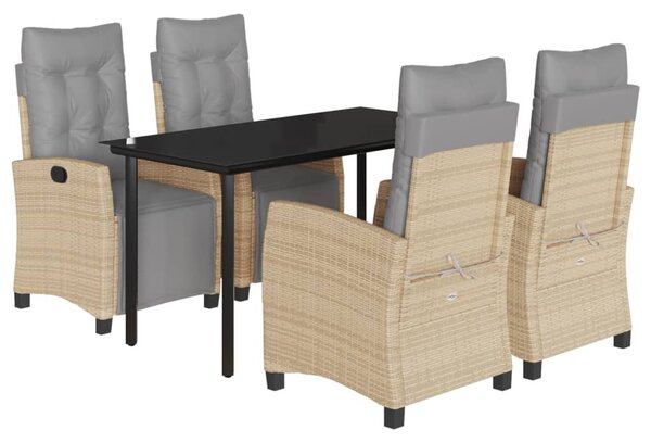 5 részes vegyes bézs polyrattan kerti étkezőgarnitúra párnákkal