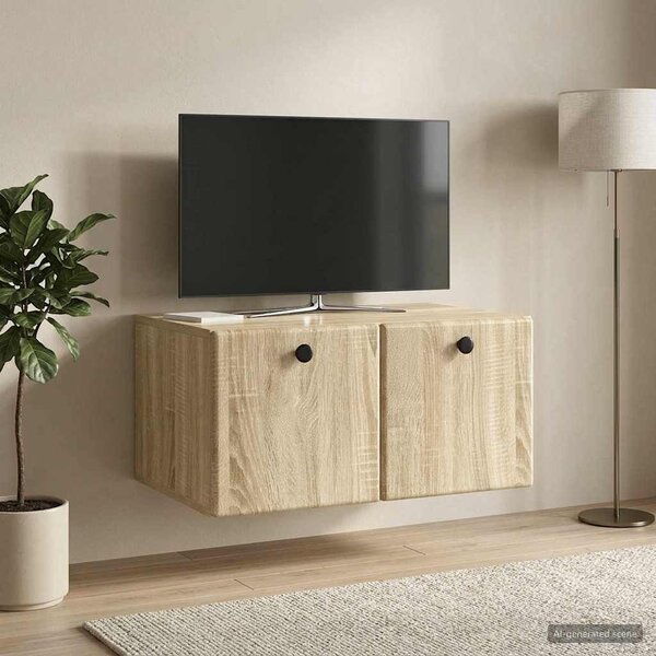 Fali TV szekrény 59,5 x 41 x 30 cm Sonoma Tölgy Szerelt Fa