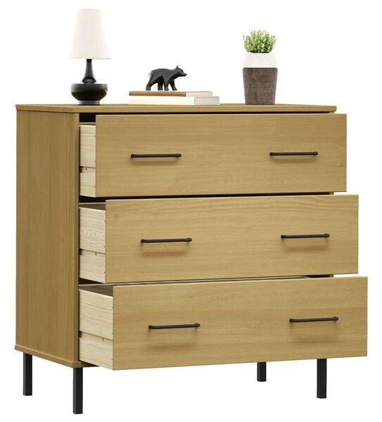 OSLO barna tömör fa tálalószekrény 3 fiókkal 77 x 40 x 79,5 cm
