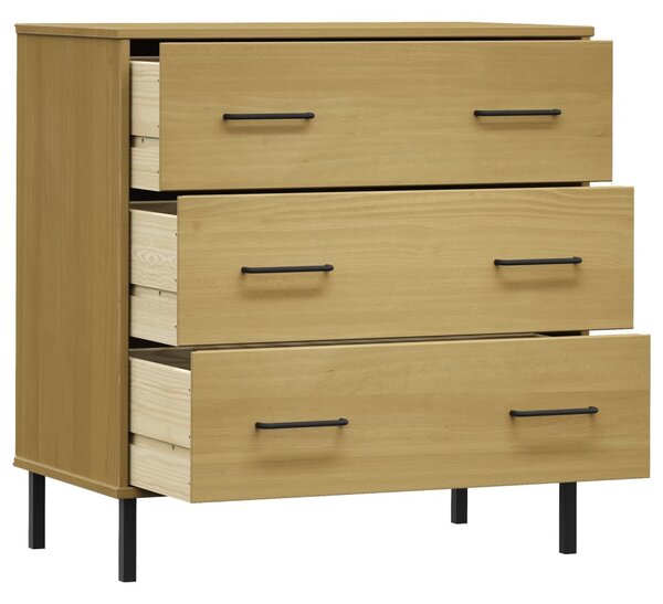 OSLO barna tömör fa tálalószekrény 3 fiókkal 77 x 40 x 79,5 cm