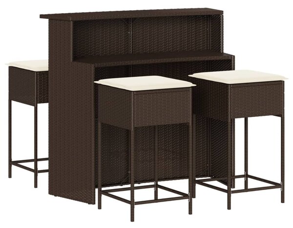 5 részes barna polyrattan kerti bárszett párnákkal
