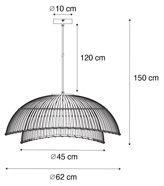 Keleti függőlámpa fekete természetbarna bambusszal 62 cm - Pua
