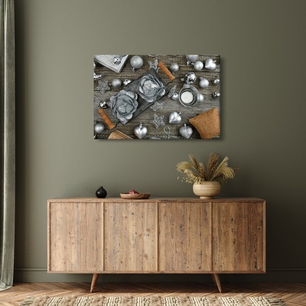 Kép - ezüst karácsonyi dekoráció (90x60 cm)