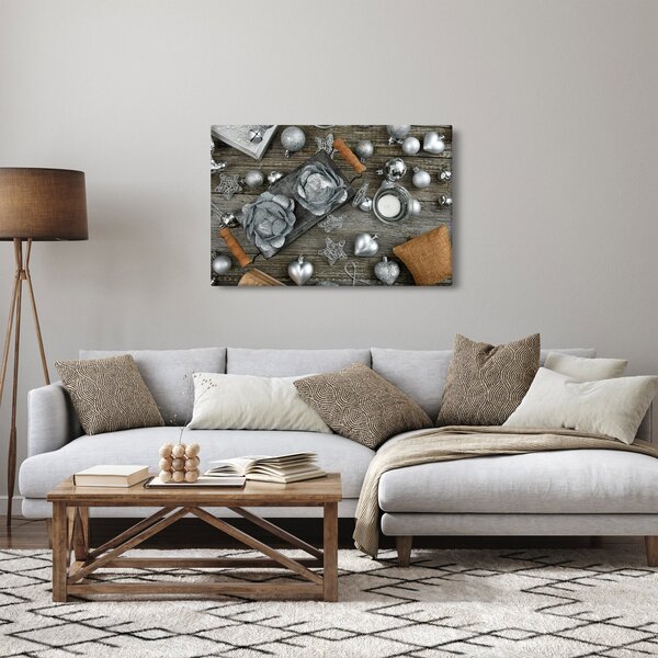 Kép - ezüst karácsonyi dekoráció (90x60 cm)
