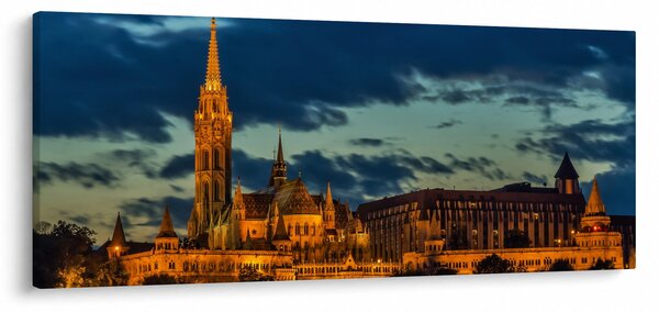 Kivilágított épületek képe (120x50 cm)