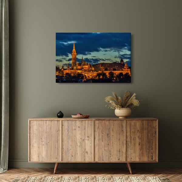 Kivilágított épületek képe (90x60 cm)