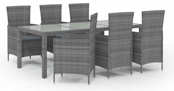7 részes szürke polyrattan kültéri étkezőgarnitúra párnákkal