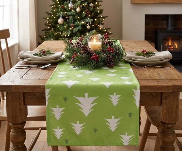 Textil asztali futó SCANDI TREES 40x140 cm, zöld