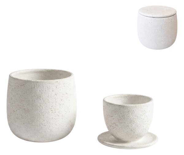 Kétrészes kerámia csésze és edény készlet NEST 10 cm, fehér