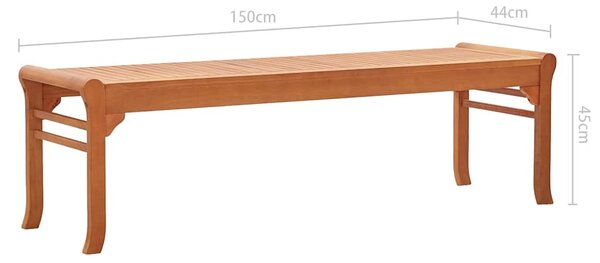 3 személyes tömör eukaliptuszfa kerti pad 150 cm