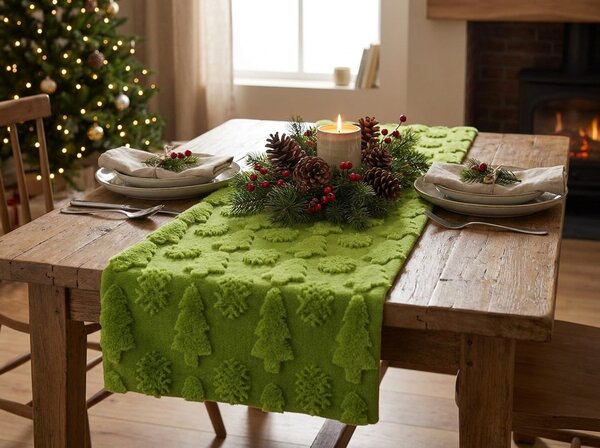 Textil futó FOREST TREES 40x140 cm, zöld