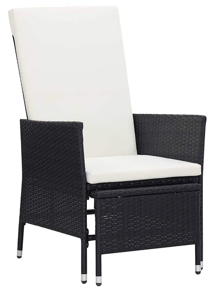 3 részes fekete polyrattan kerti bútorszett párnákkal