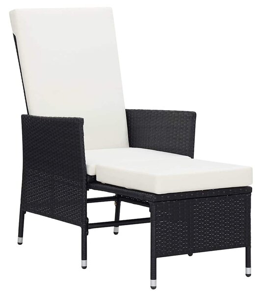 3 részes fekete polyrattan kerti bútorszett párnákkal