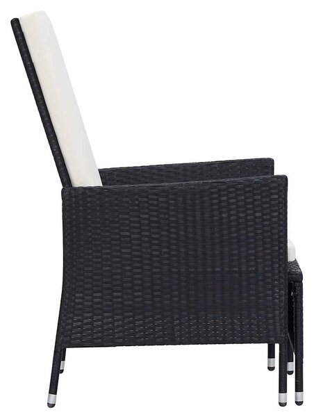 3 részes fekete polyrattan kerti bútorszett párnákkal