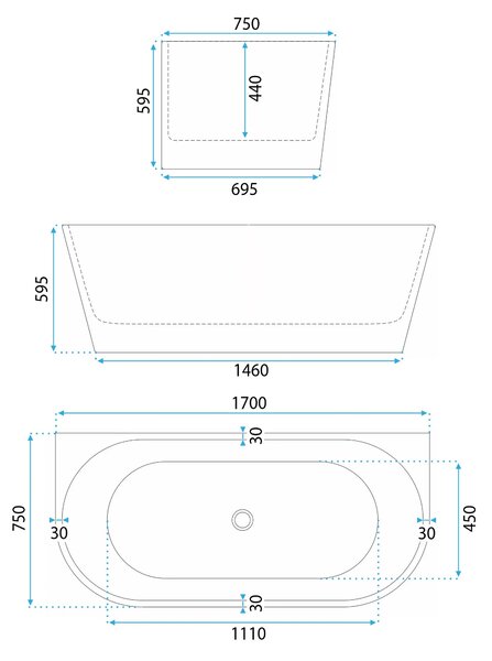 Fürdőkád CAPRI 170cm