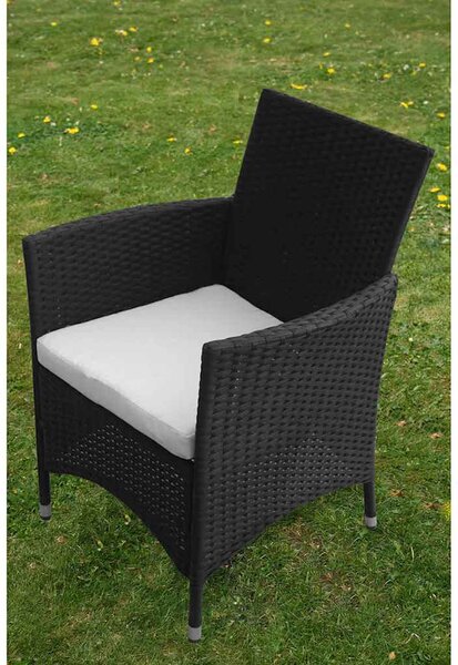 5-részes fekete polyrattan kültéri étkezőszett párnákkal