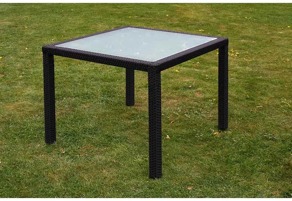5-részes fekete polyrattan kültéri étkezőszett párnákkal