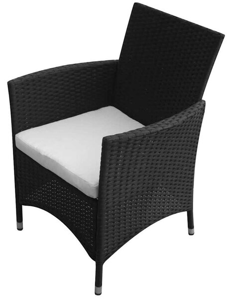 5-részes fekete polyrattan kültéri étkezőszett párnákkal