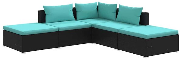 5 részes fekete polyrattan kerti ülőgarnitúra párnákkal