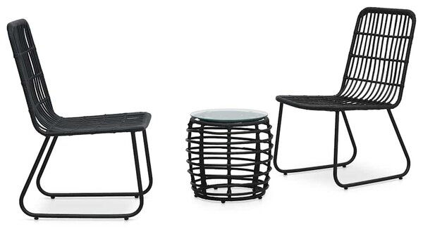 3-darabos fekete polyrattan bisztrószett