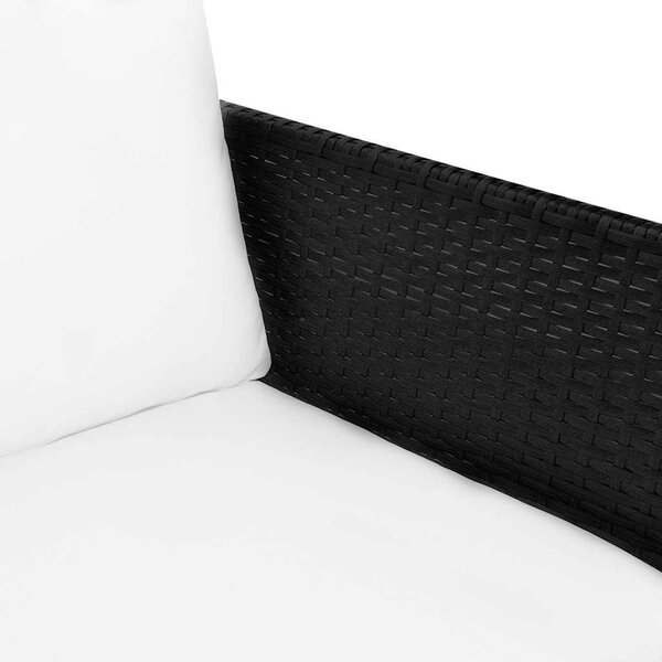 3 részes fekete polyrattan kerti bútorszett párnákkal