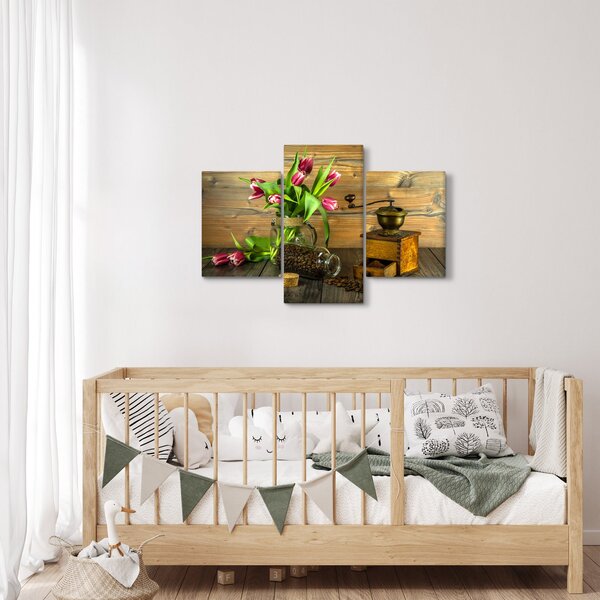 Tulipánok, daráló és kávé képe (90x60 cm)