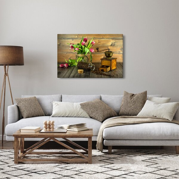 Tulipánok, daráló és kávé képe (90x60 cm)
