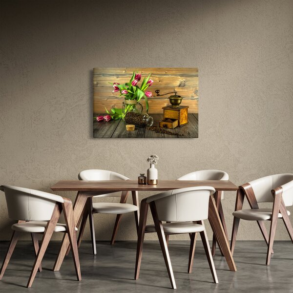 Tulipánok, daráló és kávé képe (90x60 cm)