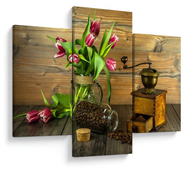 Tulipánok, daráló és kávé képe (90x60 cm)