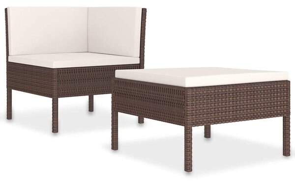 2 részes barna polyrattan kerti bútorszett párnákkal