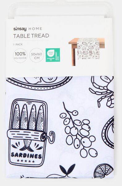 Sinsay - Tengerész stílusú asztali futó hal- és tengeri herkentyű motívummal - fekete
