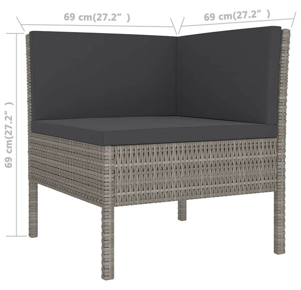 9 részes szürke polyrattan kertibútor-garnitúra párnákkal