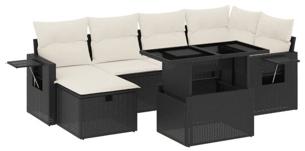 7 részes fekete polyrattan kerti ülőgarnitúra párnával