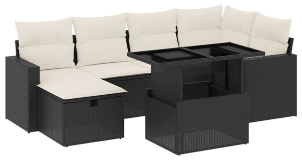 7 részes fekete polyrattan kerti ülőgarnitúra párnával