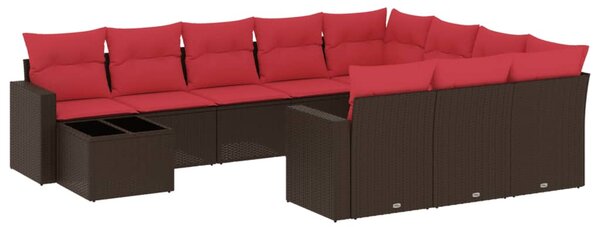 11 db barna polyrattan kerti kanapégarnitúra párnákkal