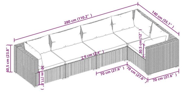 VidaXL 5 részes szürke polyrattan kerti ülőgarnitúra párnákkal