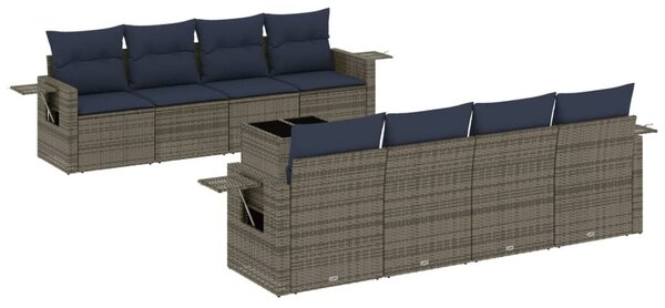9 db szürke polyrattan kerti kanapégarnitúra párnákkal