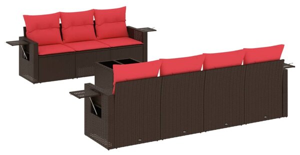 8 db barna polyrattan kerti kanapégarnitúra párnákkal