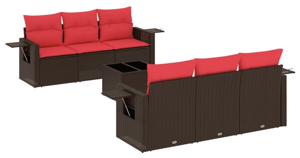 7 db barna polyrattan kerti kanapégarnitúra párnákkal