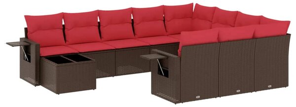 11 db barna polyrattan kerti kanapégarnitúra párnákkal