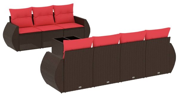 8 db barna polyrattan kerti kanapégarnitúra párnákkal