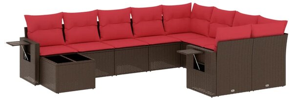 10 db barna polyrattan kerti kanapégarnitúra párnákkal