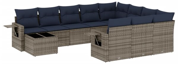 11 db szürke polyrattan kerti kanapégarnitúra párnákkal