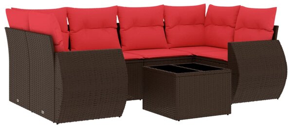 7 db barna polyrattan kerti kanapégarnitúra párnákkal