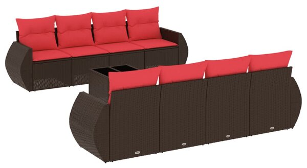 9 db barna polyrattan kerti kanapégarnitúra párnákkal